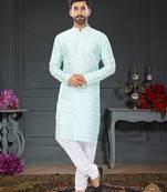 blue printed Silk kurta-pajama