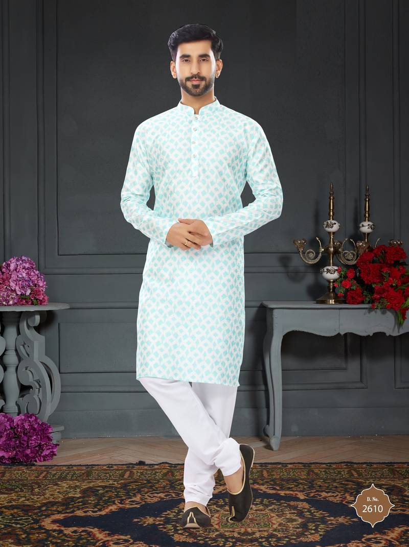 blue printed Silk kurta-pajama