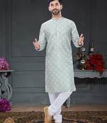 blue printed Silk kurta-pajama