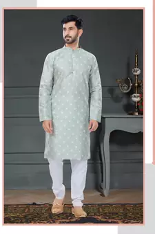 blue printed Silk kurta-pajama