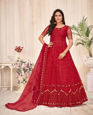 Heavy And Eye Catching Embroidery Work Red Colour Anarkali Suits For Trendy Girls 1