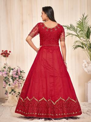 Heavy And Eye Catching Embroidery Work Red Colour Anarkali Suits For Trendy Girls 2