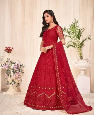 Heavy And Eye Catching Embroidery Work Red Colour Anarkali Suits For Trendy Girls 3