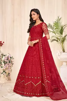 Heavy And Eye Catching Embroidery Work Red Colour Anarkali Suits For Trendy Girls