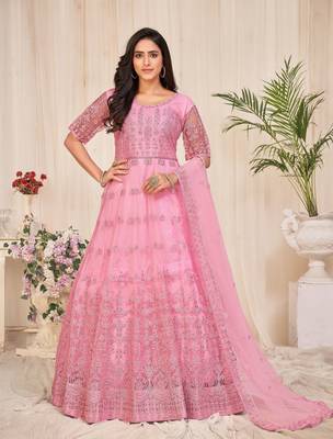 Heavy And Eye Catching Embroidery Work Pink Colour Anarkali Suits For Trendy Girls 1