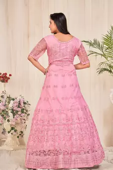 Heavy And Eye Catching Embroidery Work Pink Colour Anarkali Suits For Trendy Girls