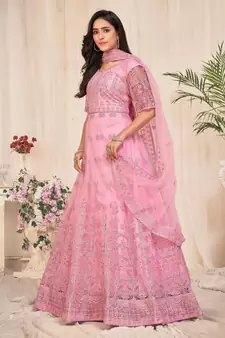 Heavy And Eye Catching Embroidery Work Pink Colour Anarkali Suits For Trendy Girls