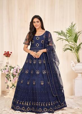 Heavy And Eye Catching Embroidery Work Blue Colour Anarkali Suits For Trendy Girls 1
