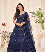 Heavy And Eye Catching Embroidery Work Blue Colour Anarkali Suits For Trendy Girls
