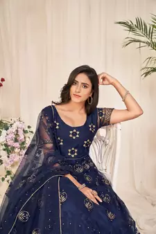 Heavy And Eye Catching Embroidery Work Blue Colour Anarkali Suits For Trendy Girls