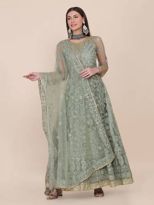 Heavy And Eye Catching Embroidery Work Green Colour Anarkali Suits For Trendy Girls 1
