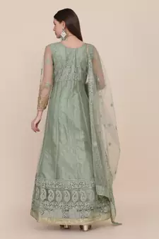 Heavy And Eye Catching Embroidery Work Green Colour Anarkali Suits For Trendy Girls