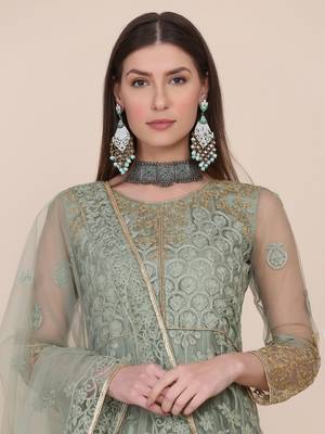 Heavy And Eye Catching Embroidery Work Green Colour Anarkali Suits For Trendy Girls 3