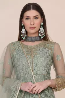 Heavy And Eye Catching Embroidery Work Green Colour Anarkali Suits For Trendy Girls