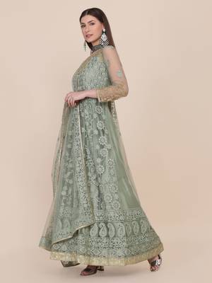 Heavy And Eye Catching Embroidery Work Green Colour Anarkali Suits For Trendy Girls 4
