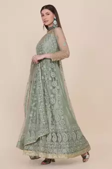 Heavy And Eye Catching Embroidery Work Green Colour Anarkali Suits For Trendy Girls