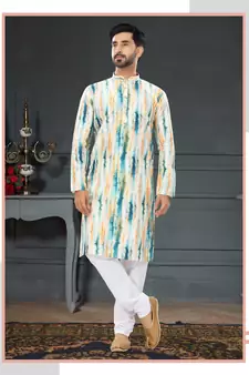 multicolor printed Silk kurta-pajama