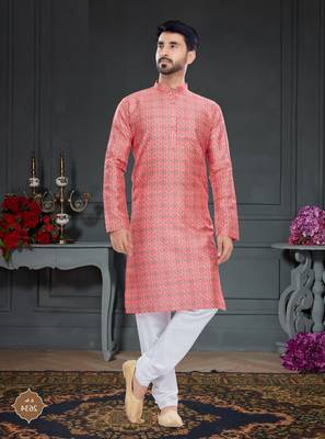pink printed Silk kurta-pajama 1