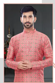 pink printed Silk kurta-pajama