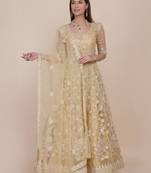 Heavy And Eye Catching Designer Embroidery Work Chiku Colour Anarkali Suits For Trendy Girls