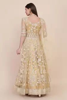 Heavy And Eye Catching Embroidery Work Chiku Colour Anarkali Suits For Trendy Girls