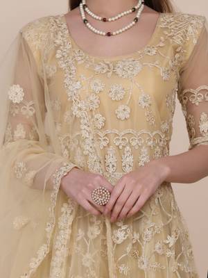 Heavy And Eye Catching Embroidery Work Chiku Colour Anarkali Suits For Trendy Girls 3