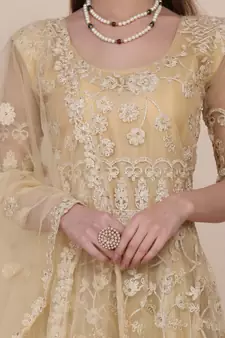 Heavy And Eye Catching Embroidery Work Chiku Colour Anarkali Suits For Trendy Girls