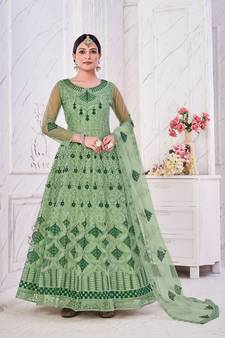 Heavy And Eye Catching Designer Embroidery Work Green Colour Anarkali Suits For Trendy Girls