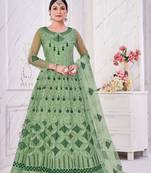 Heavy And Eye Catching Designer Embroidery Work Green Colour Anarkali Suits For Trendy Girls