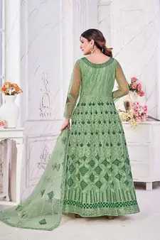 Heavy And Eye Catching Embroidery Work Green Colour Anarkali Suits For Trendy Girls