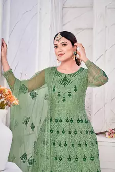 Heavy And Eye Catching Embroidery Work Green Colour Anarkali Suits For Trendy Girls
