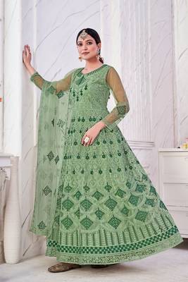 Heavy And Eye Catching Embroidery Work Green Colour Anarkali Suits For Trendy Girls 4
