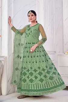 Heavy And Eye Catching Embroidery Work Green Colour Anarkali Suits For Trendy Girls