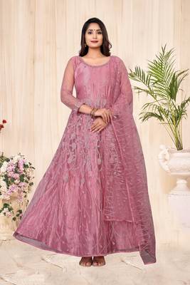 Heavy And Eye Catching Embroidery Work Dusty Pink Colour Anarkali Suits For Trendy Girls 1