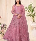 Heavy And Eye Catching Embroidery Work Dusty Pink Colour Anarkali Suits For Trendy Girls