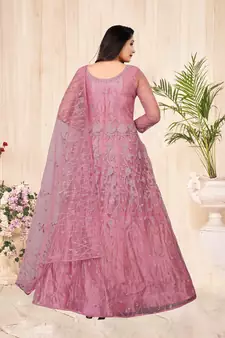 Heavy And Eye Catching Embroidery Work Dusty Pink Colour Anarkali Suits For Trendy Girls