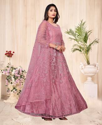Heavy And Eye Catching Embroidery Work Dusty Pink Colour Anarkali Suits For Trendy Girls 3