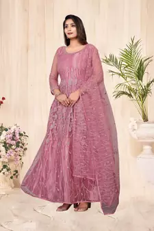 Heavy And Eye Catching Embroidery Work Dusty Pink Colour Anarkali Suits For Trendy Girls