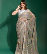 Ethnic Bollywood Style Grey Saree With Designer Multy Sequance Embroidery Work