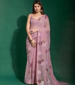 Ethnic Bollywood Style Pink Saree With Designer Multy Sequance Embroidery Work
