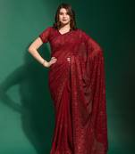 Heavy And Glamorous Maroon Colour Party Wear Thread And Diamond Work Saree