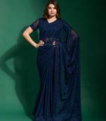 Heavy And Glamorous Nevy Blue Colour Party Wear Thread And Diamond Work Saree