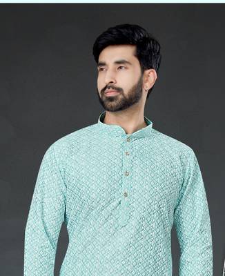blue embroidered cotton_silk kurta-pajama 2