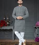 Black embroidered cotton_silk kurta-pajama
