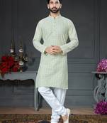 green embroidered cotton_silk kurta-pajama