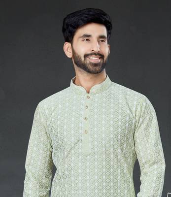 green embroidered cotton_silk kurta-pajama 2