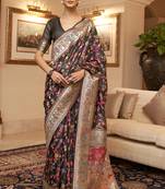Kashmiri Black Womens Handloom Cotton Silk Saree With Blouse