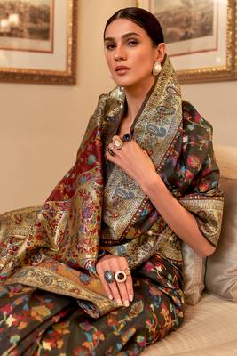 Kashmiri Black Womens Silk Bland Saree With Blouse 2
