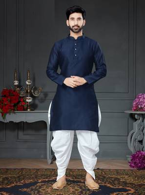 blue embroidered cotton_silk dhoti-kurta 1