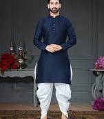 blue embroidered cotton_silk dhoti-kurta
